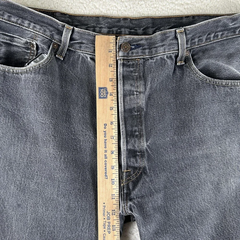 Levis 501 Jeans Mens 38x27 Charcoal Gray Denim Regular Straight Leg Button Fly
